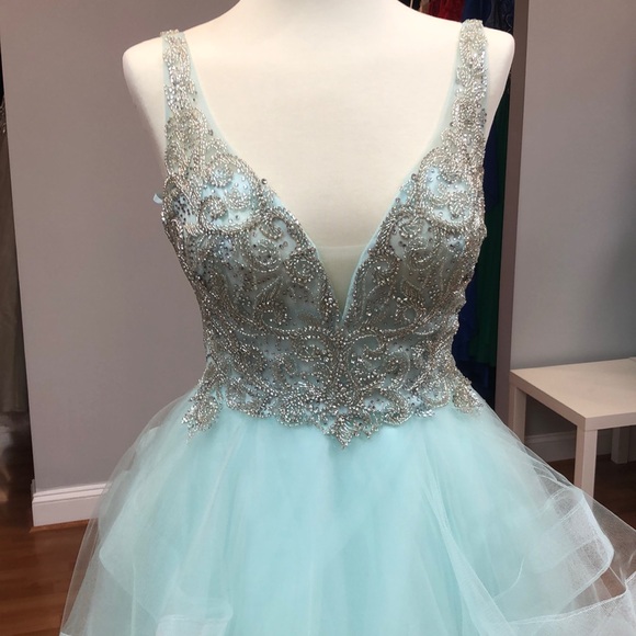 Mint green prom dress with beads and rhinestones - Picture 2 of 7